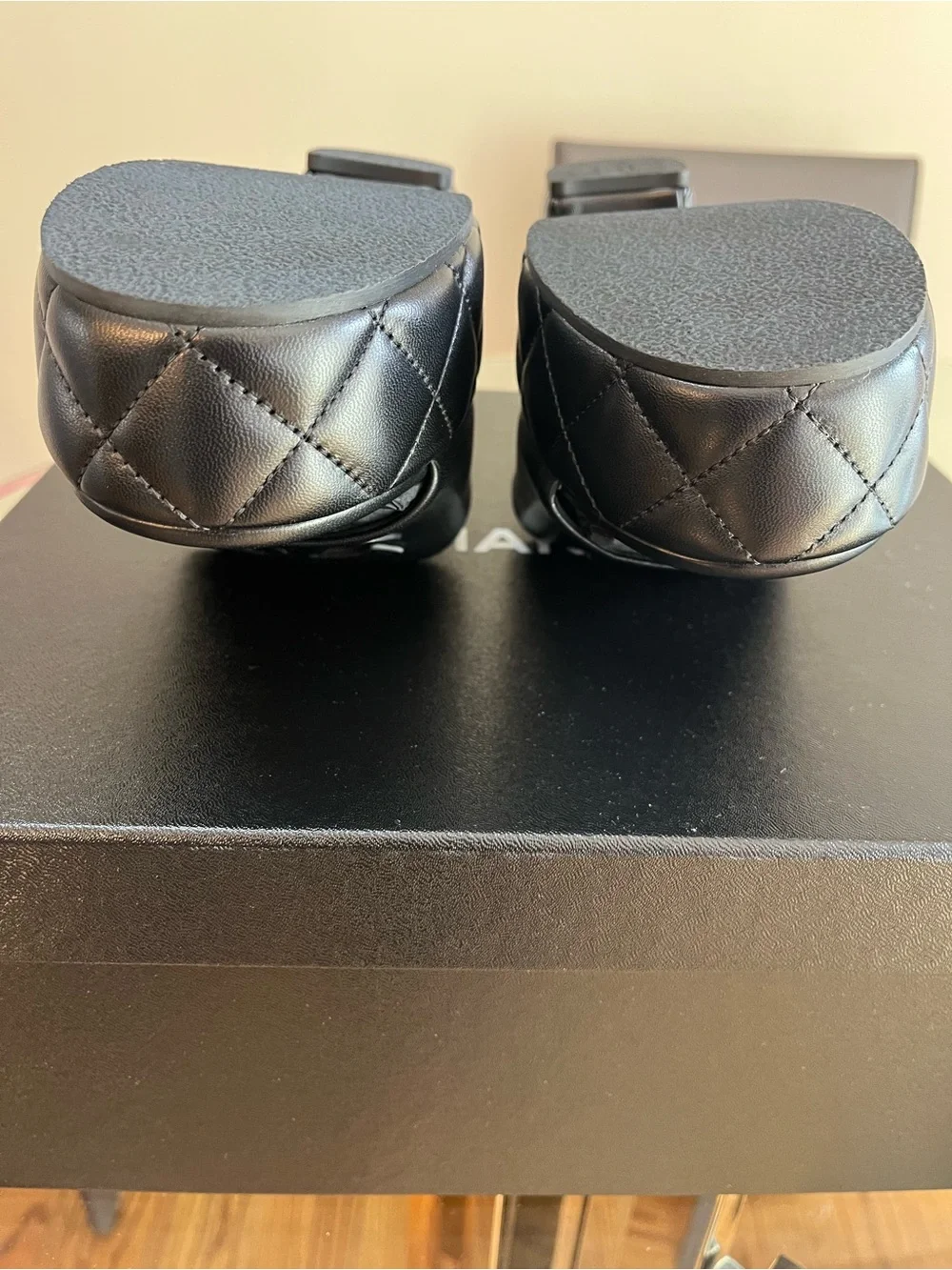 CHANEL Black Quilted Leather Platform Mules with CC Logo